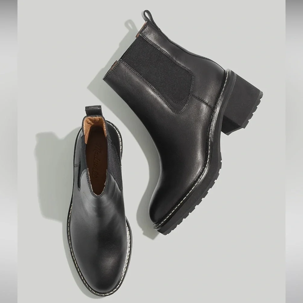 New! Madewell the carina platform Chelsea boots black leather